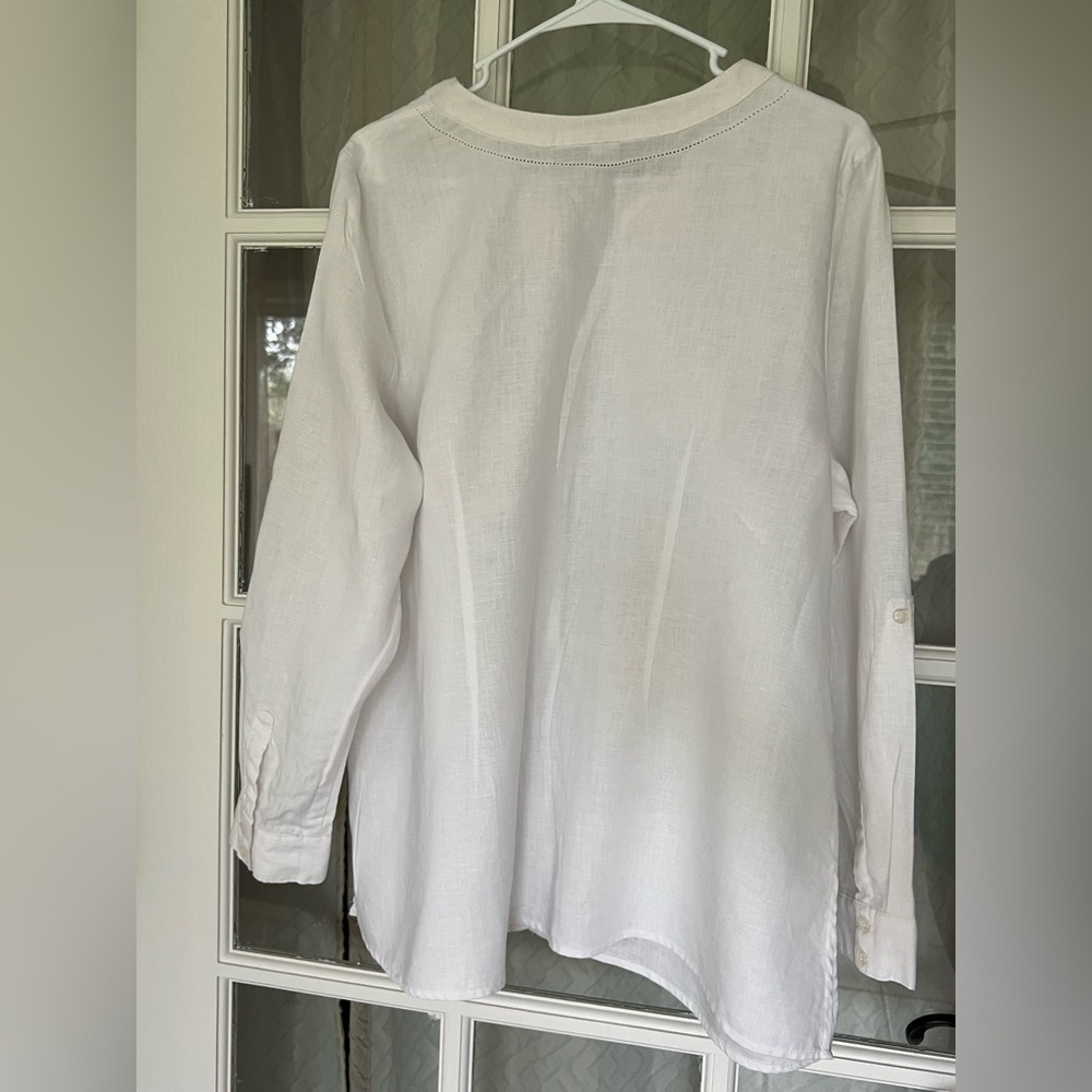 Cambridge Dry Goods White 100% Linen Floral Embroidered Button Down Shirt 1X - Picture 6 of 15